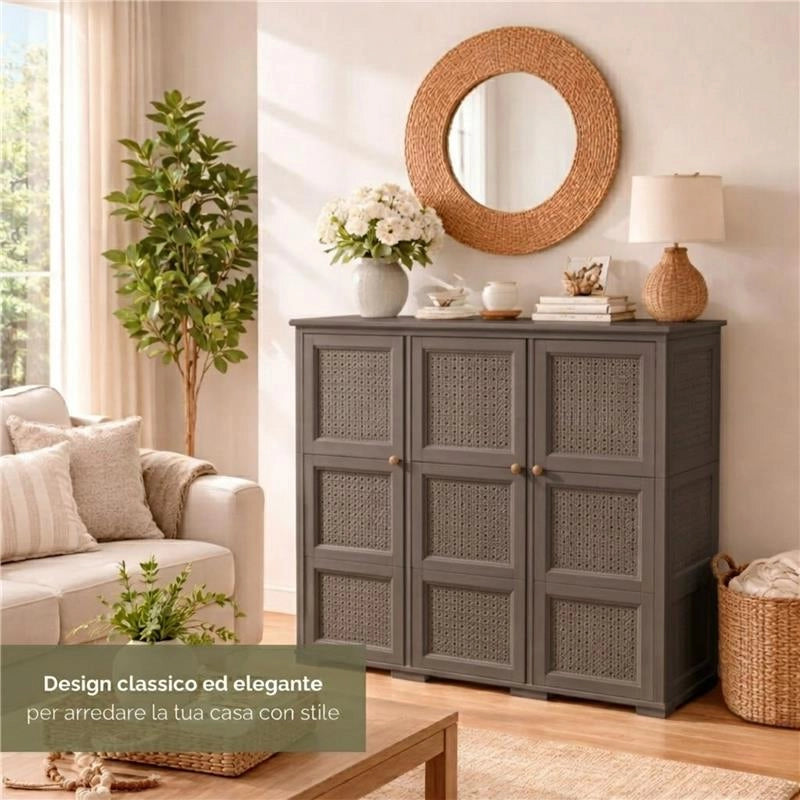 ARMADIO 3 ANTE WENGÉ 118X43X125 CM CON PUNTALI E ANTE TRAFORATE – CONTENITORE VERTICALE SALVASPAZIO PER ZONA LIVING