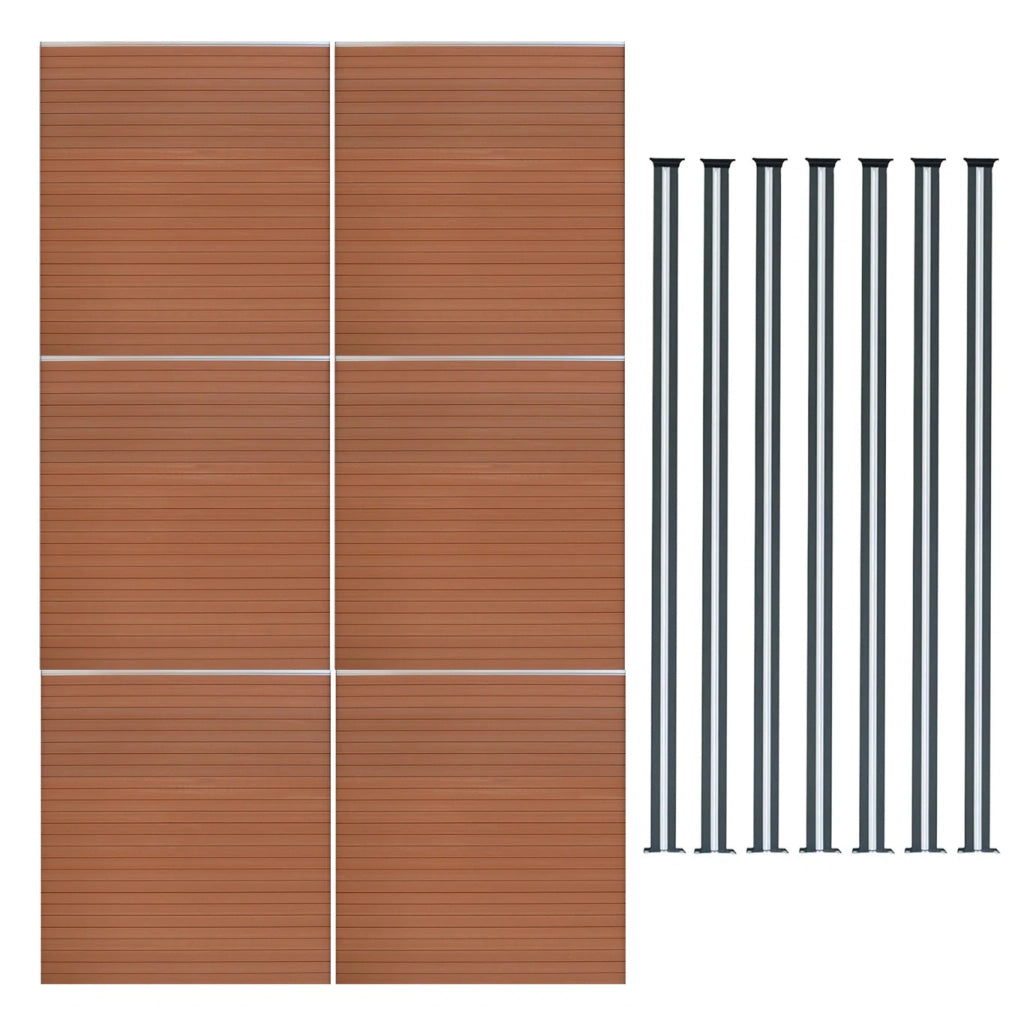 Pannelli Recinzione x6 + 7 Pali Alluminio LED Marrone Doghe PVC 185cm