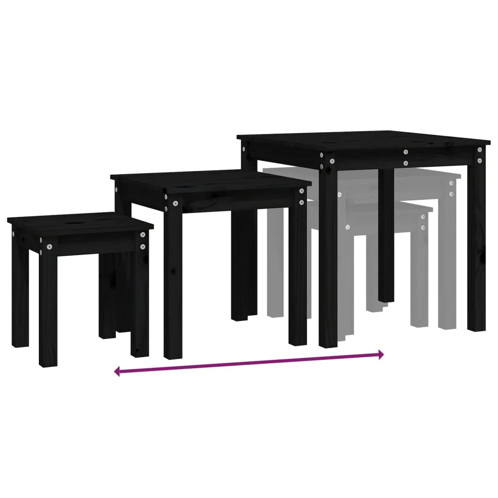 Tavolini a Incastro 3 pz Nero in Legno Massello di Pino cod mxl 17135
