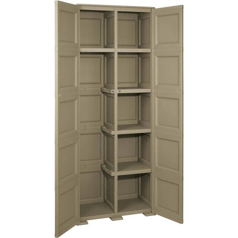 ARMADIO 2 ANTE TAUPE 79X43X203 CM CON 6 SCOMPARTI E VANO PORTASCOPA – MOBILE ALTO ORGANIZZAZIONE CASA PER INGRESSO E LAVANDERIA