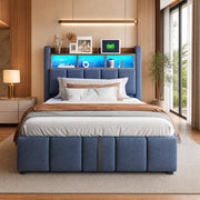 Letto singolo imbottito 90x200 cm grigio con LED e USB