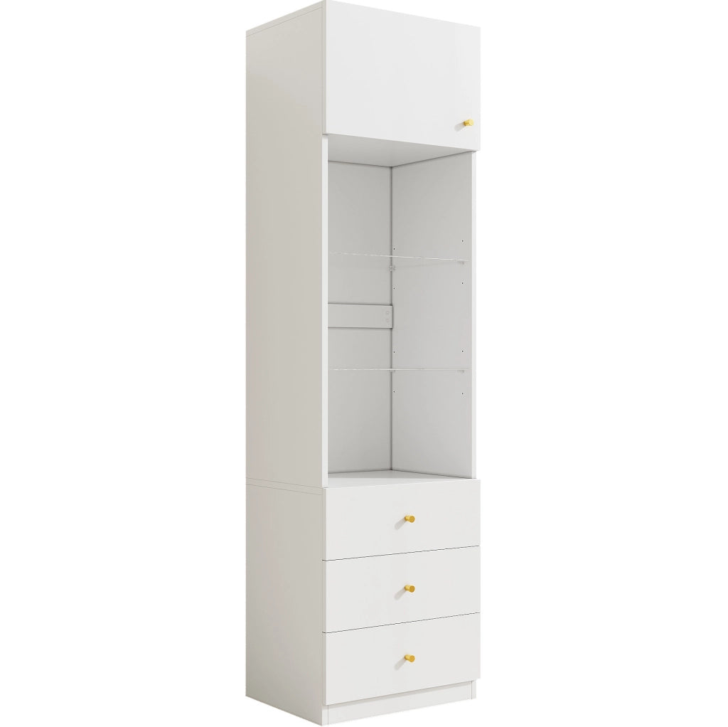 Vetrina alta con cassetti e ripiani in vetro regolabili; MDF; bianca; 50x40x180 cm