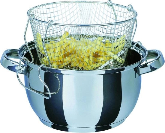 Frittoia per Oliebollen - Frittuio per Feste - Piatto di Frittura con supporto - Coperchio di vetro - 22cm - 30 litri - Acciaio Inox - Argento - 3 unità - 36 x 235 x 13 cm