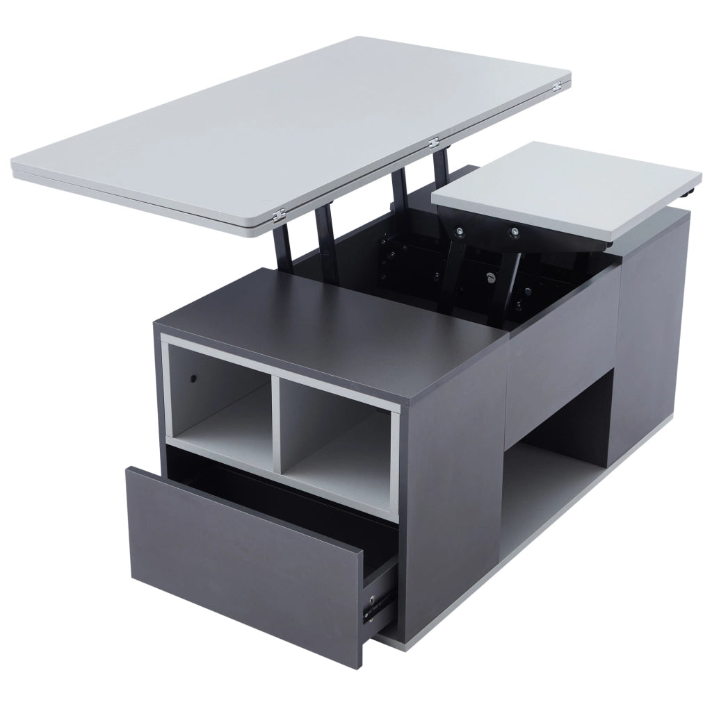 Tavolino da caff猫 100x51x47 cm; altezza regolabile e 2 in 1; pannello truciolare grigio