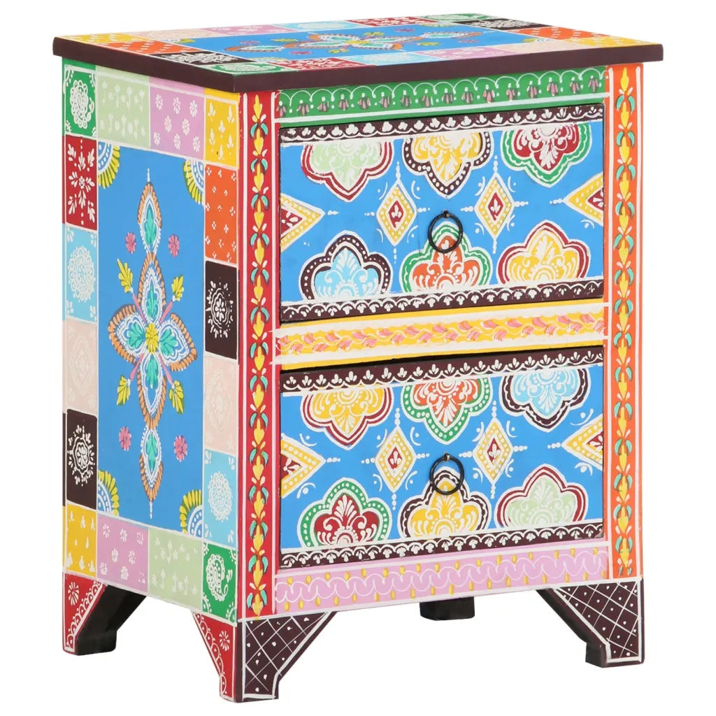 Comodino Dipinto a Mano 40x30x50 cm in Legno Massello di Mango cod mxl 55237