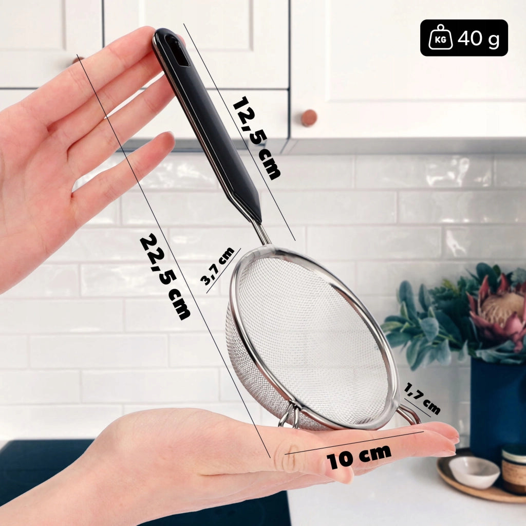 Colino da cucina KADAX con manico in acciaio per setacciare la farina, 10 cm di spessore