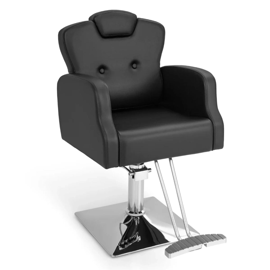 Poltrona da barbiere regolabile nera 89,5 x 64 x 99-114 cm con rotazione a 360° e poggiatesta ergonomico in PVC 20_0021052