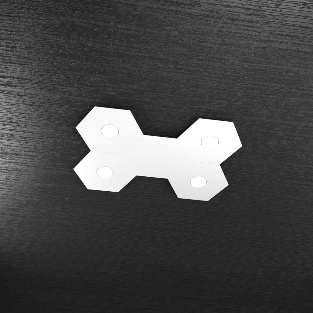 HEXAGON APPLIQUE-PLAFONIERA 4 LUCI + 1 DECORATIVO BIANCO 1142-4L1D-BI