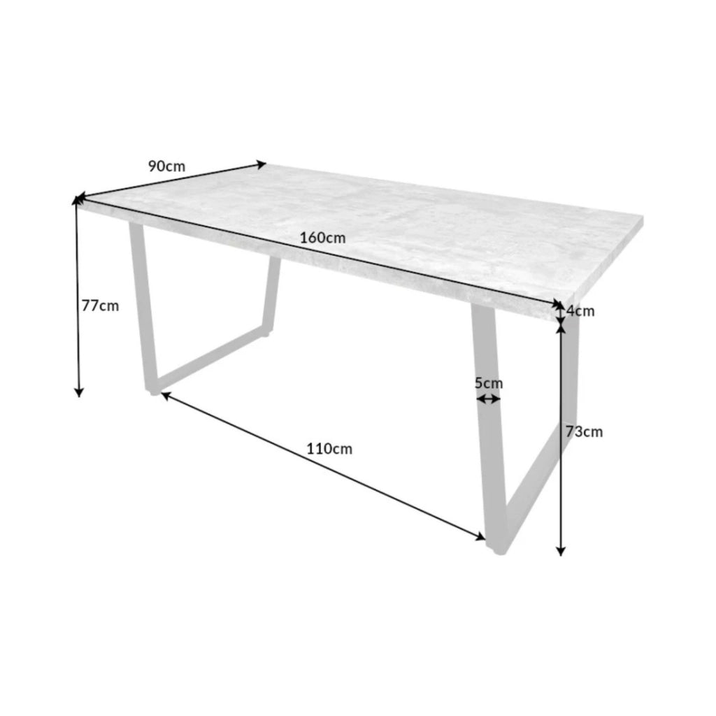 Tavolo da pranzo MERAX 160 cm – Piano effetto cemento grigio e struttura in metallo nero