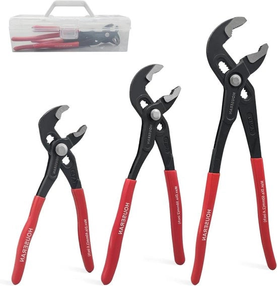 Set a 3 pezzi di pinze a scorrimento - pinze per pompa ad acqua 32/10/7 pollici - pinza a vite con maniglia a gomito e pinza a gola per manubrio con maniglie rosse - pinza CRV e pinza a gola per afferrare viti, bulloni, tubi e connettori
