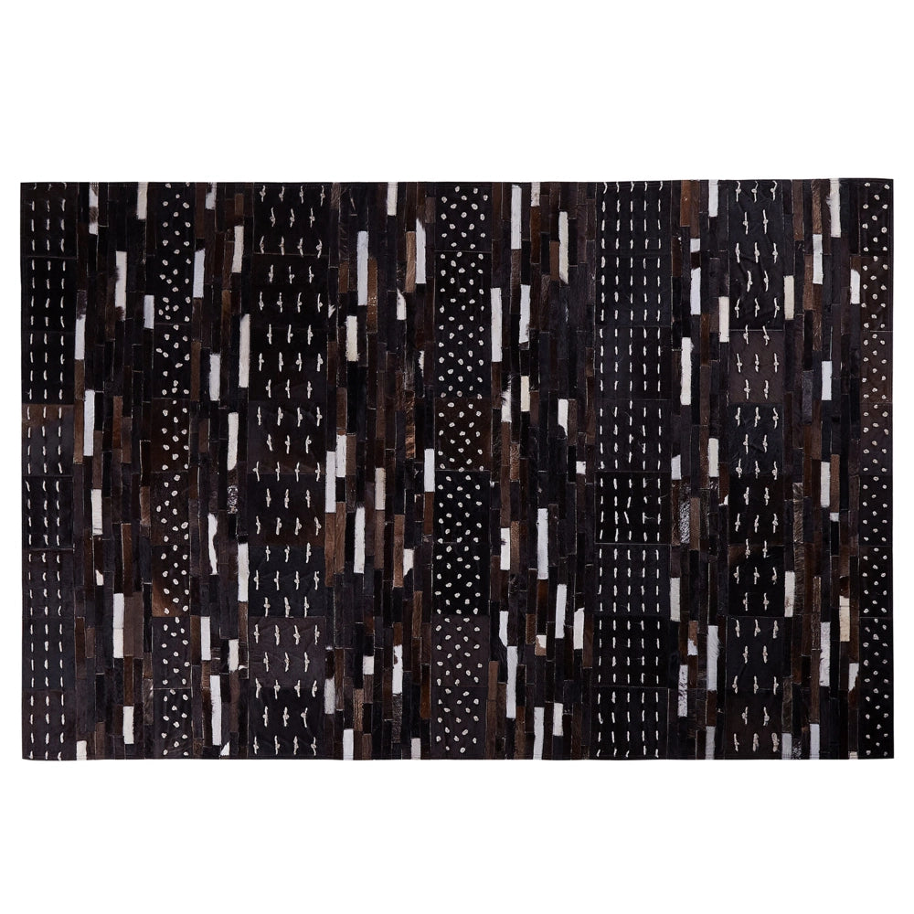Tappeto in pelle marrone con spago di lana 140 x 200 cm patchwork rustico