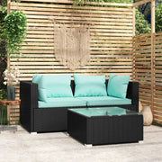 Set Divani da Giardino 3 pz con Cuscini in Polyrattan Nero cod mxl 35418