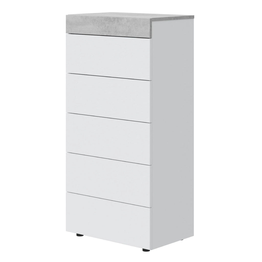 Comò Cassettiera Settimino Per Camera Da Letto Con 5 Cassetti Dal Design Moderno Salvaspazio Con Maniglie Nascoste Ed Interno Tessile 110 X 40 X 61 Cm Bianco E Grigio Cemento