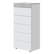 Comò Cassettiera Settimino Per Camera Da Letto Con 5 Cassetti Dal Design Moderno Salvaspazio Con Maniglie Nascoste Ed Interno Tessile 110 X 40 X 61 Cm Bianco E Grigio Cemento