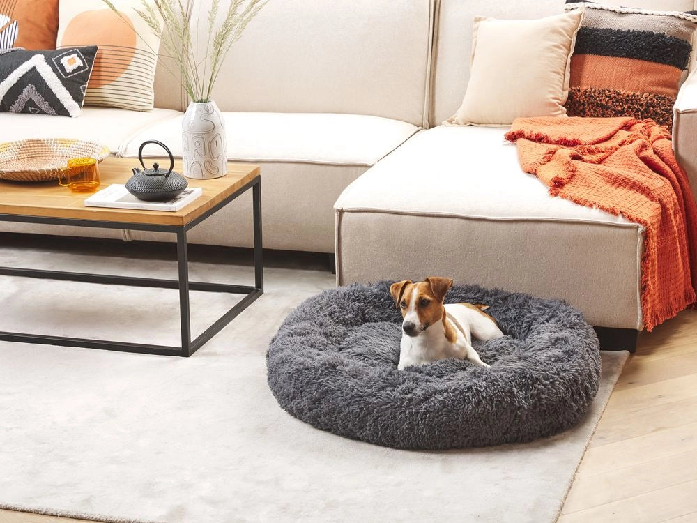Cuccia per cani pelliccia sintetica grigio scuro 80 cm cuscino per gatto letto animali rotondo
