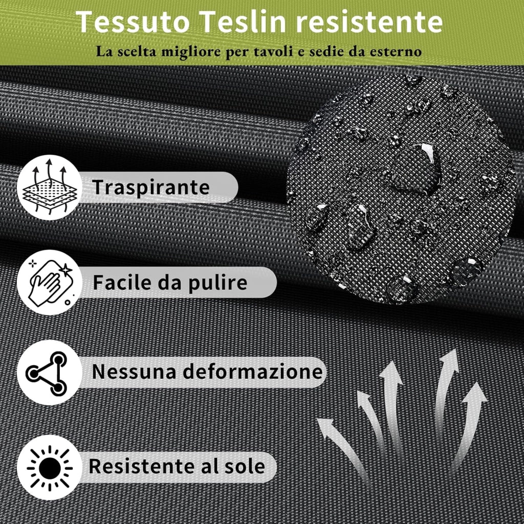 Set Salotto da Giardino 4 Pezzi, Set Mobili da Esterno con Divano 2 Posti, 2 Poltrone, 1 Tavolino in vetro, Textilene Traspirante, Set da Conversazioni per Piccolo Balcone, Terrazzo (Nero)