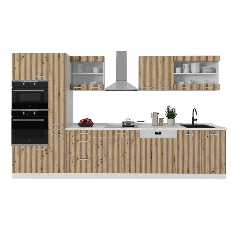 Vicco Mobile da cucina Rovere artigianale/bianco 350 cm con armadio alto, PL Antracite