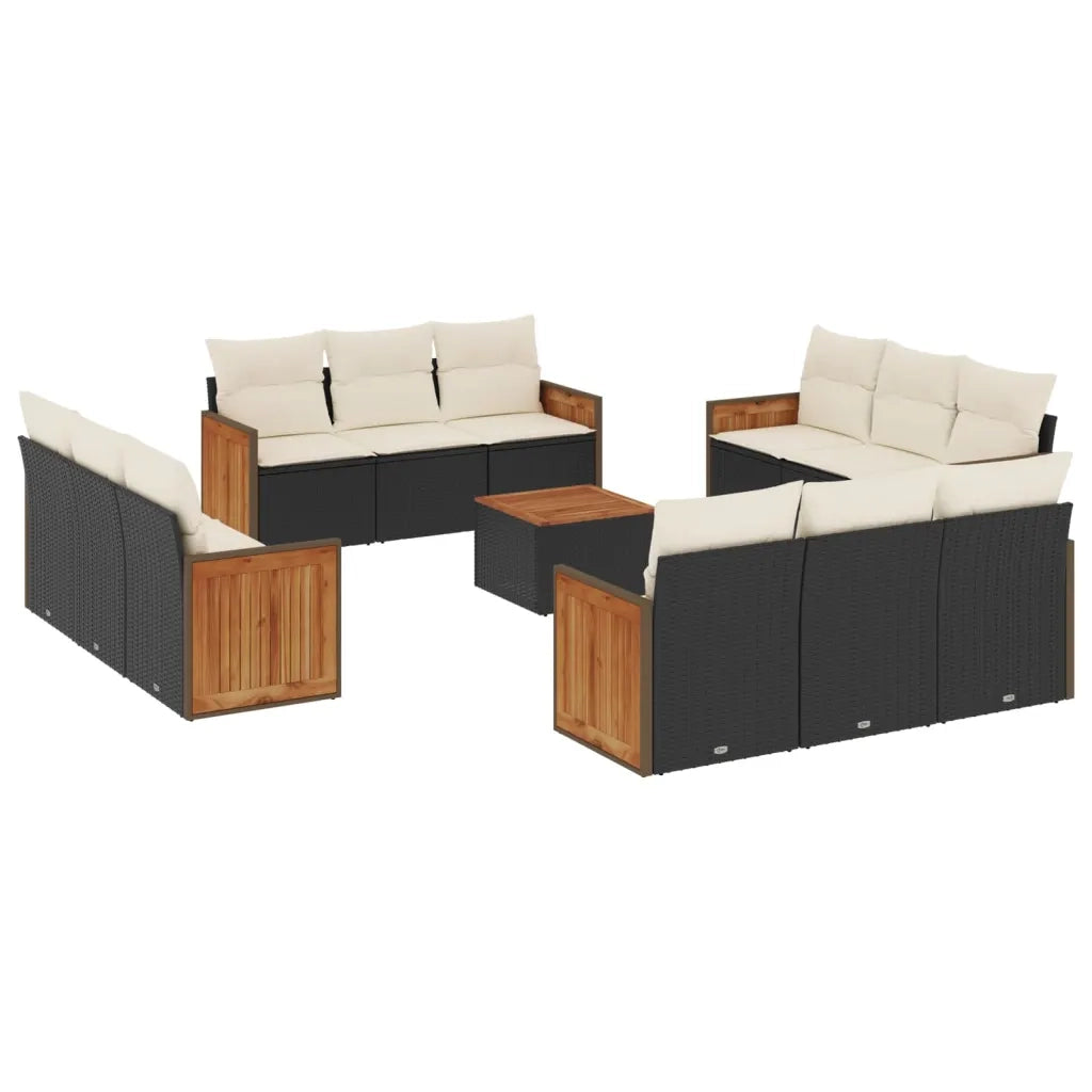 Set Divani da Giardino 13pz con Cuscini Nero in Polyrattan 3259921