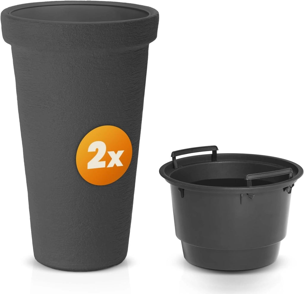 ® 2x Vaso in Plastica per Piante 42L 63x40cm XXL Fioriera Alta Rotonda Vaso Alto da Fiori Balcone Porta Piante Terrazza Vasi da Esterno Fioriere