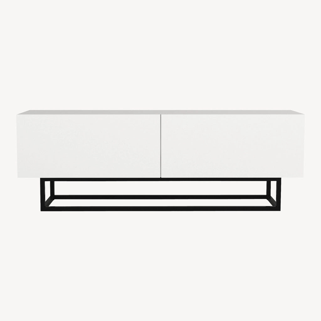 Mobile Porta TV Nolven a 2 Ante Ribalta e Telaio in Metallo 135x32x47 cm - Bianco [en.casa]