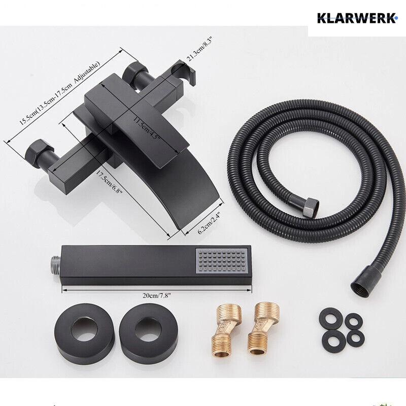 "ROSA" | Rubinetto per vasca da bagno a cascata Doccia nera|Acciaio inossidabile include doccetta e supporto|Set completo termostato vasca miscelatore