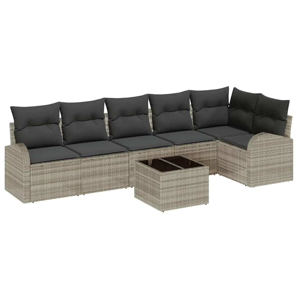 Set Divano da Giardino 7 pcs Grigio chiaro Poly Rattan