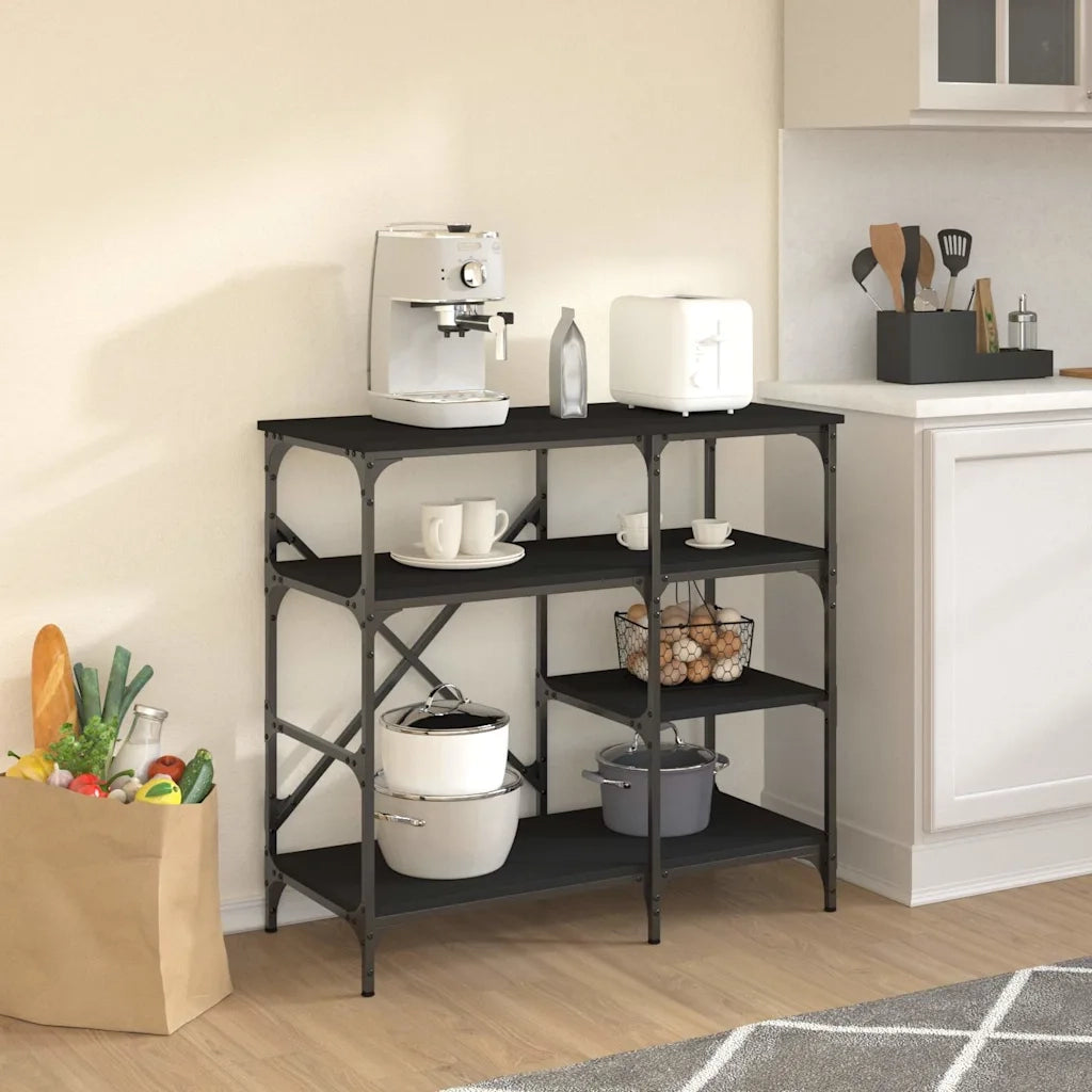 Mobile da cucina-Armadio da cucina Nero 90x40x84 cm Legno Multistrato e Metallo