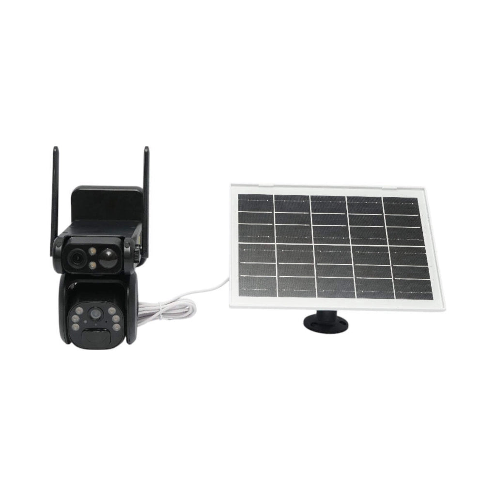 Telecamera di sorveglianza con lente doppia 6 MP, 4G, WIFI 2.4 GHz, pannello solare, batteria da 9.000 mAh, controllo PTZ, sensore di movimento, rilevamento umano PIR, visione notturna e applicazione Ubox