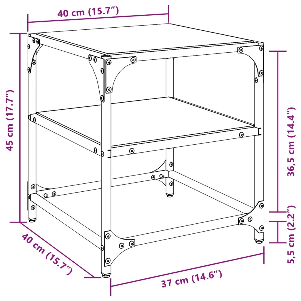 vidaXL Tavolino Salotto con Piano Vetro Trasparente 40x40x45cm Acciaio
