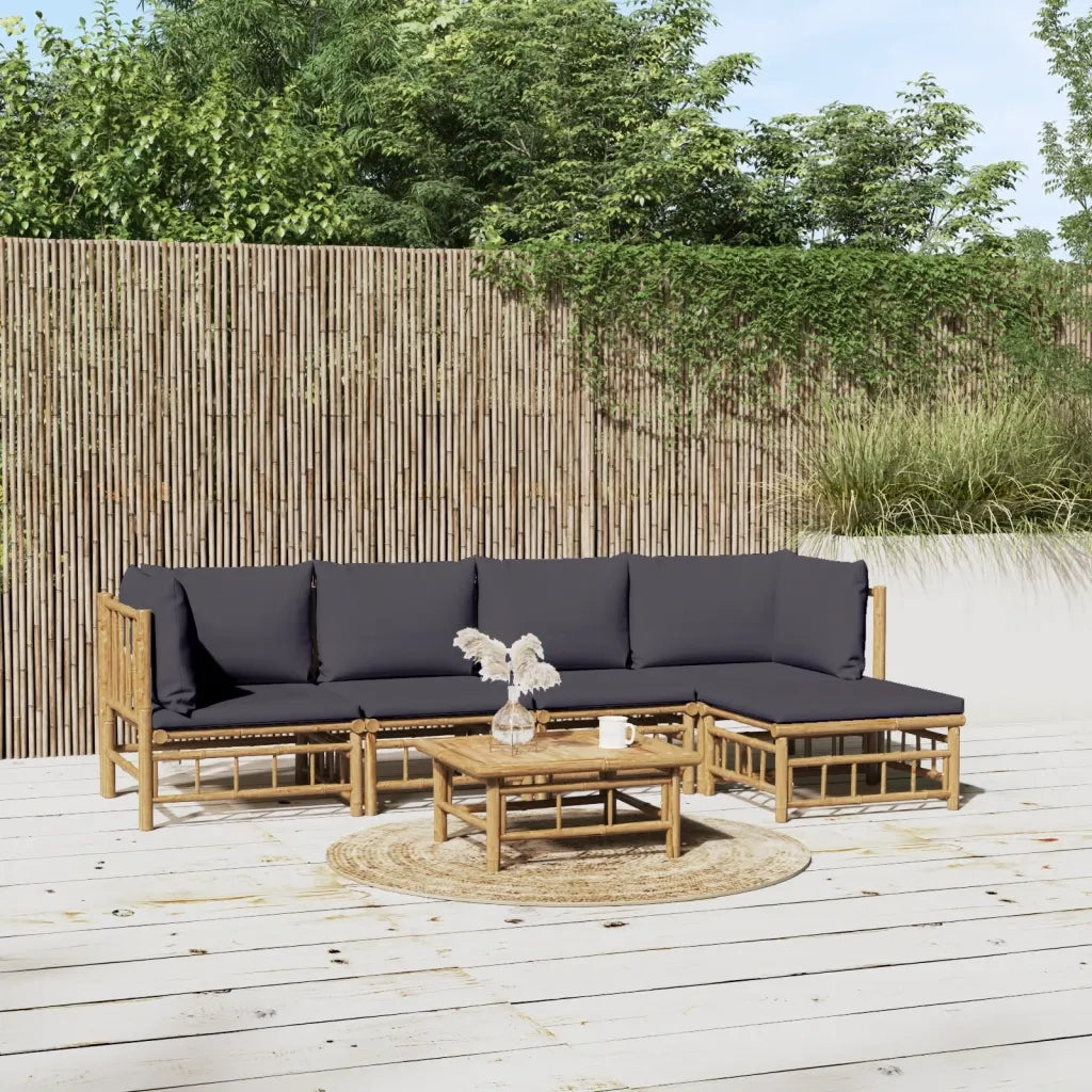 Set Salotto da Giardino 6pz con Cuscini Grigio Scuro Bambù 3155232