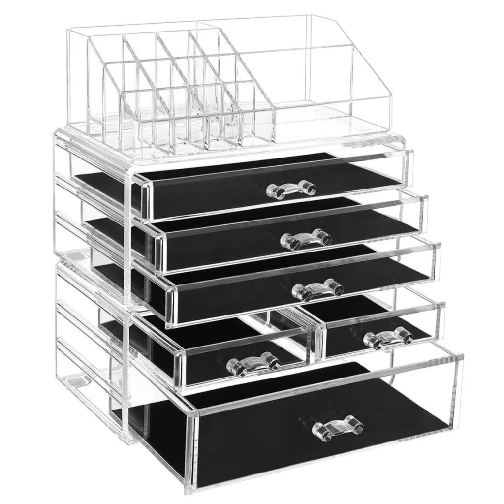 Organizzatore di trucco 3 in 1 Scatola di immagazzinaggio cosmetica acrilica Espositori Rossetto Smalto per unghie Gioielli 24x13 5x30 cm 12_0002217