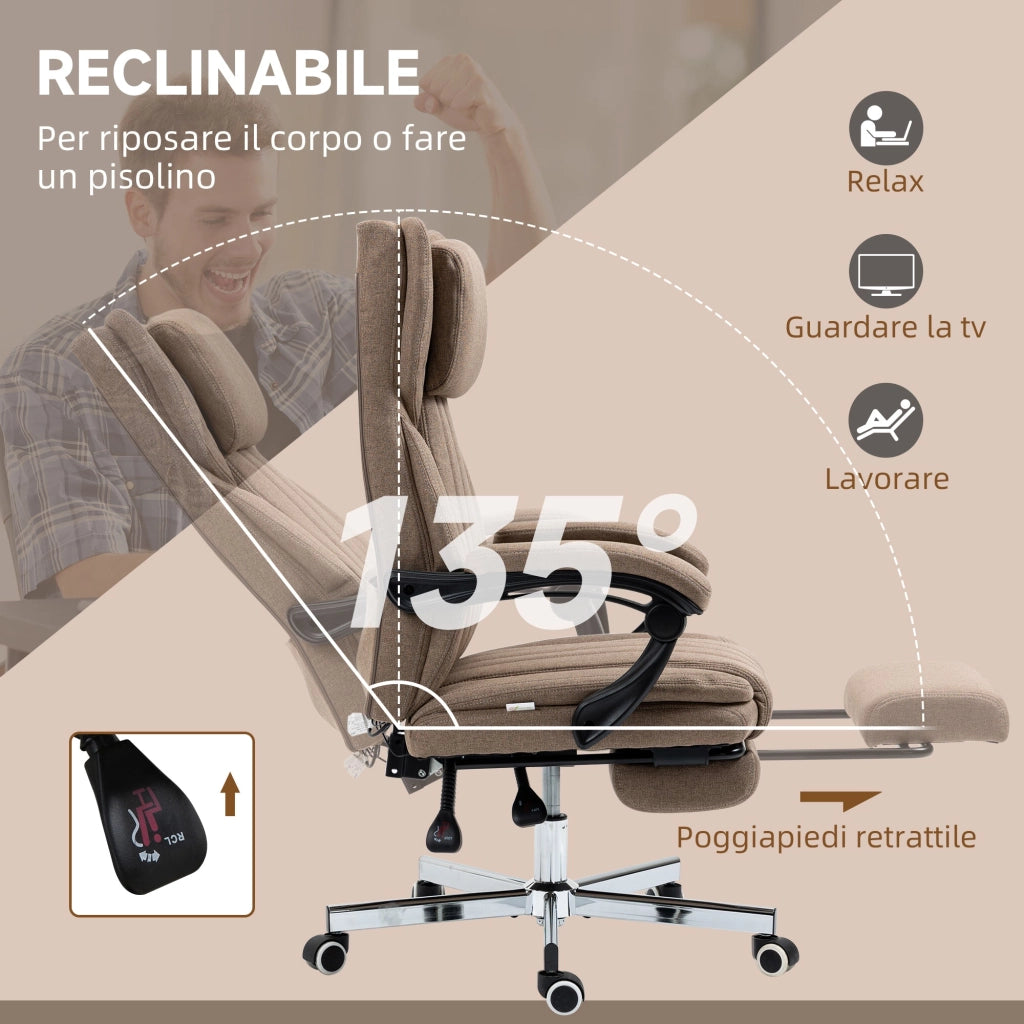 Sedia Operativa da Ufficio Massaggiante con Poggiapiedi e Telecomando 65x61x105-113 cm Marrone