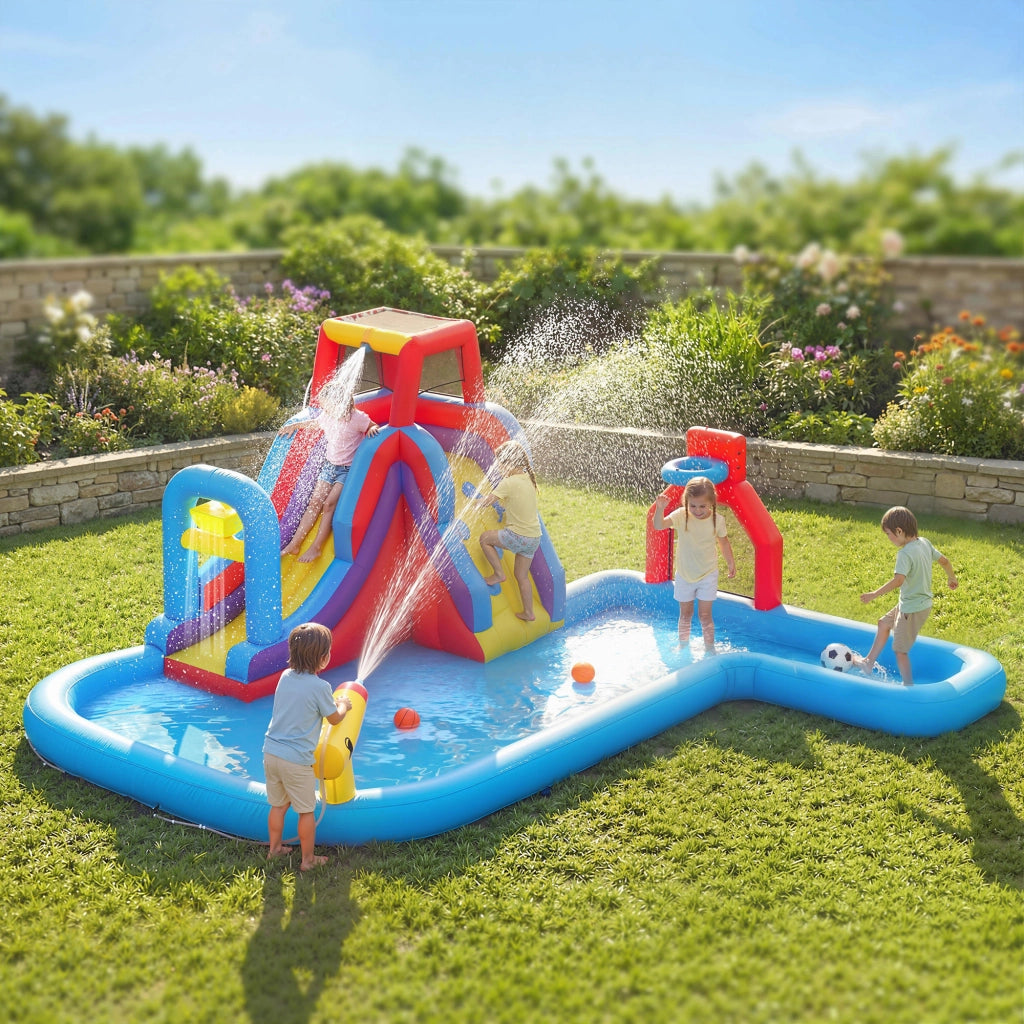Castello gonfiabile per piscina con soplador 550W ¨C zephmum ¨C scivolo, parete arrampicata, canestro, porta