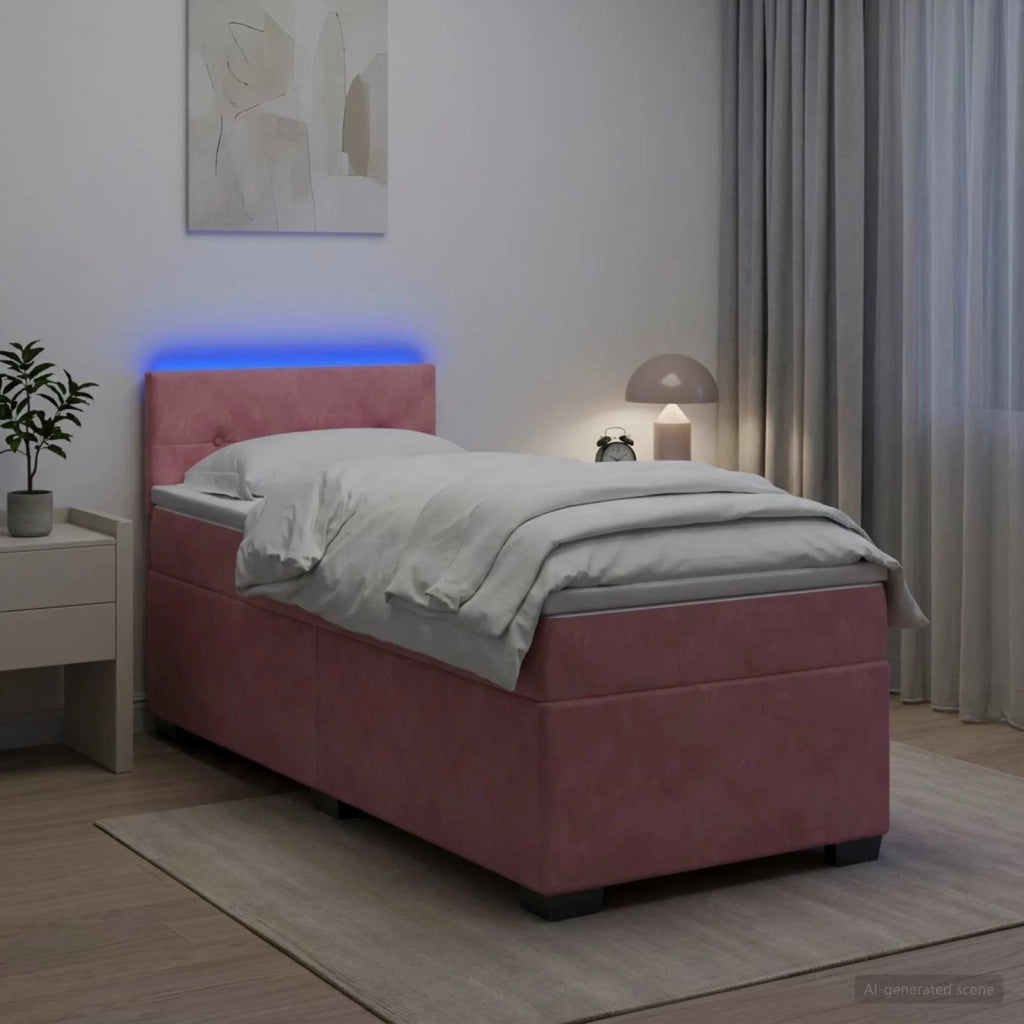 Letto con Box Spring, Materasso e LED Rosa 100 x 200 cm Velluto 3452125