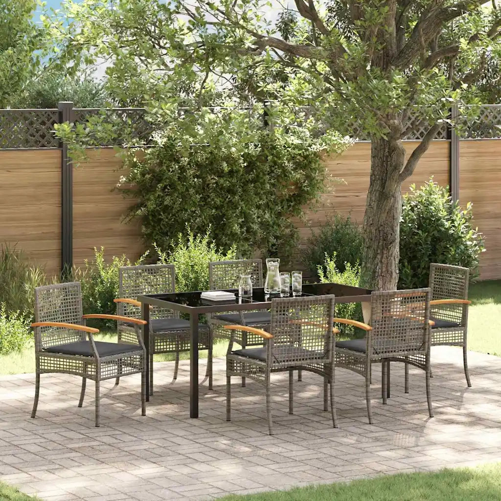 Set da Pranzo per Giardino 7 pcs Grigio e Nero Rattan 3380824