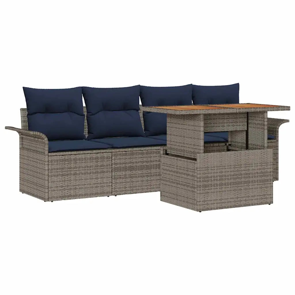 Set Divano da Giardino 5 pcs Grigio Poly Rattan