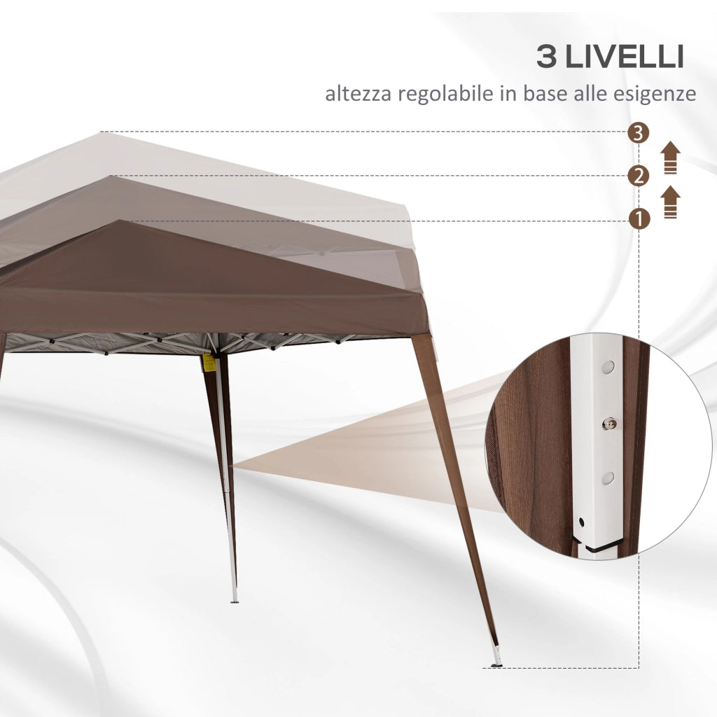 Gazebo Pieghevole da Giardino  con Struttura  Antivento 2,4x2,4m in Acciaio e Corde Caffè
