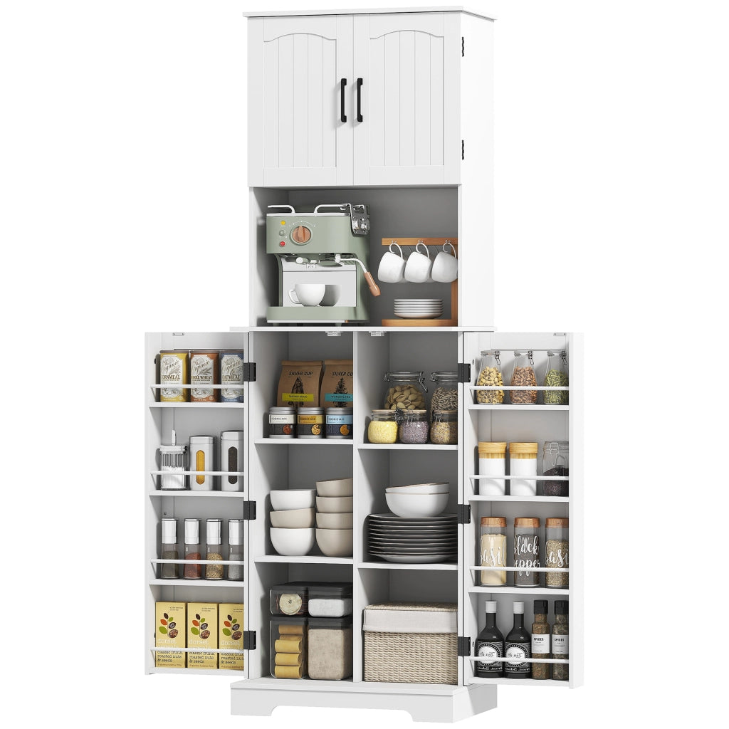 Armadio Cucina ¨C Minimal ¨C 4 Ante 8 Portaspezie Ripiani Regolabili 60x40x181,5cm Bianco