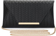 Clutch Donna in PU e pelle nera con catena, elegante borsa da sera per donna, piccola borsetta da spalla per la sposa
