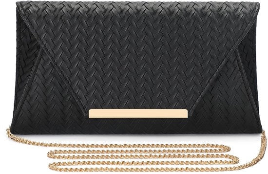 Clutch Donna in PU e pelle nera con catena, elegante borsa da sera per donna, piccola borsetta da spalla per la sposa