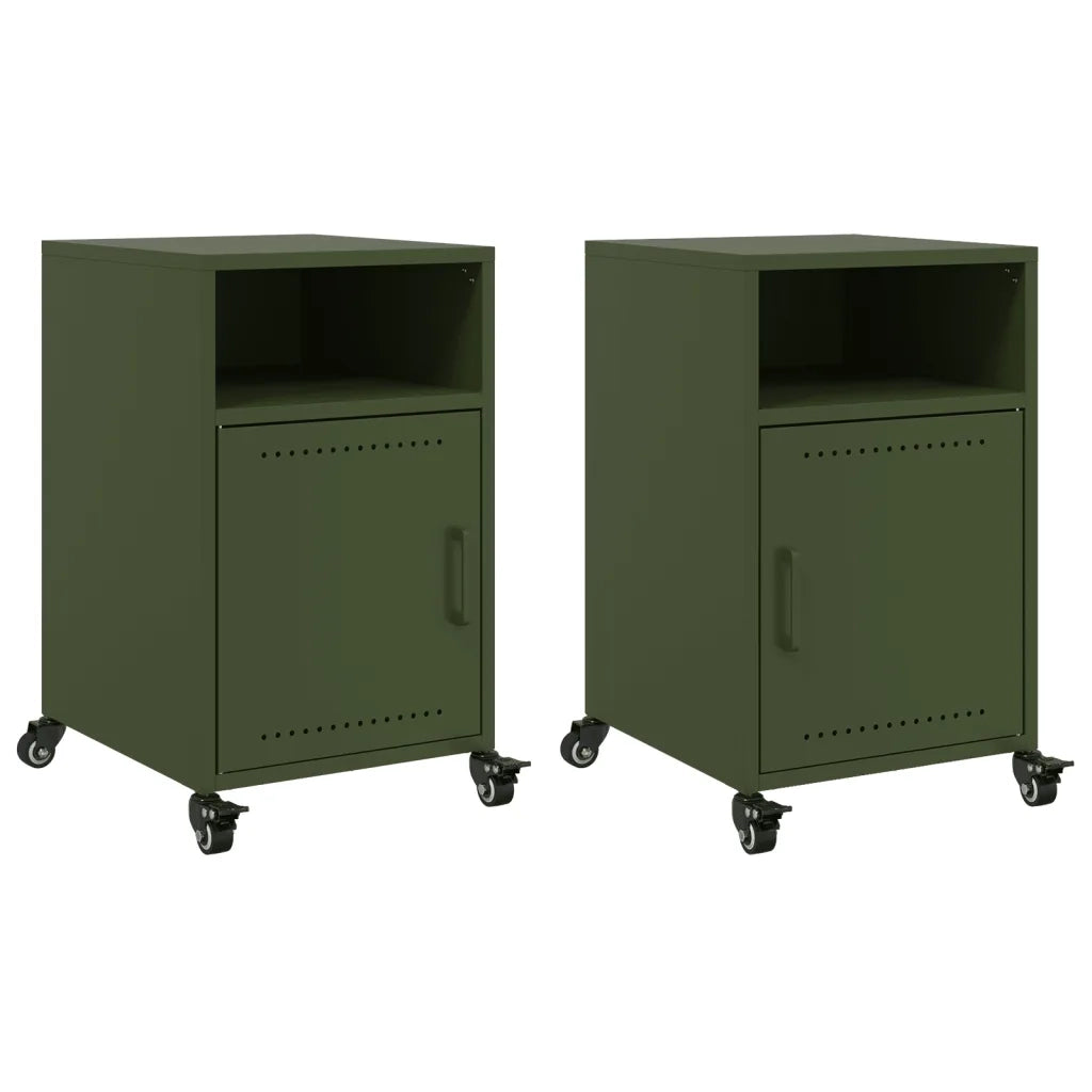 vidaXL Comodini 2 pz Verde Oliva 36x39x59 cm in Acciaio