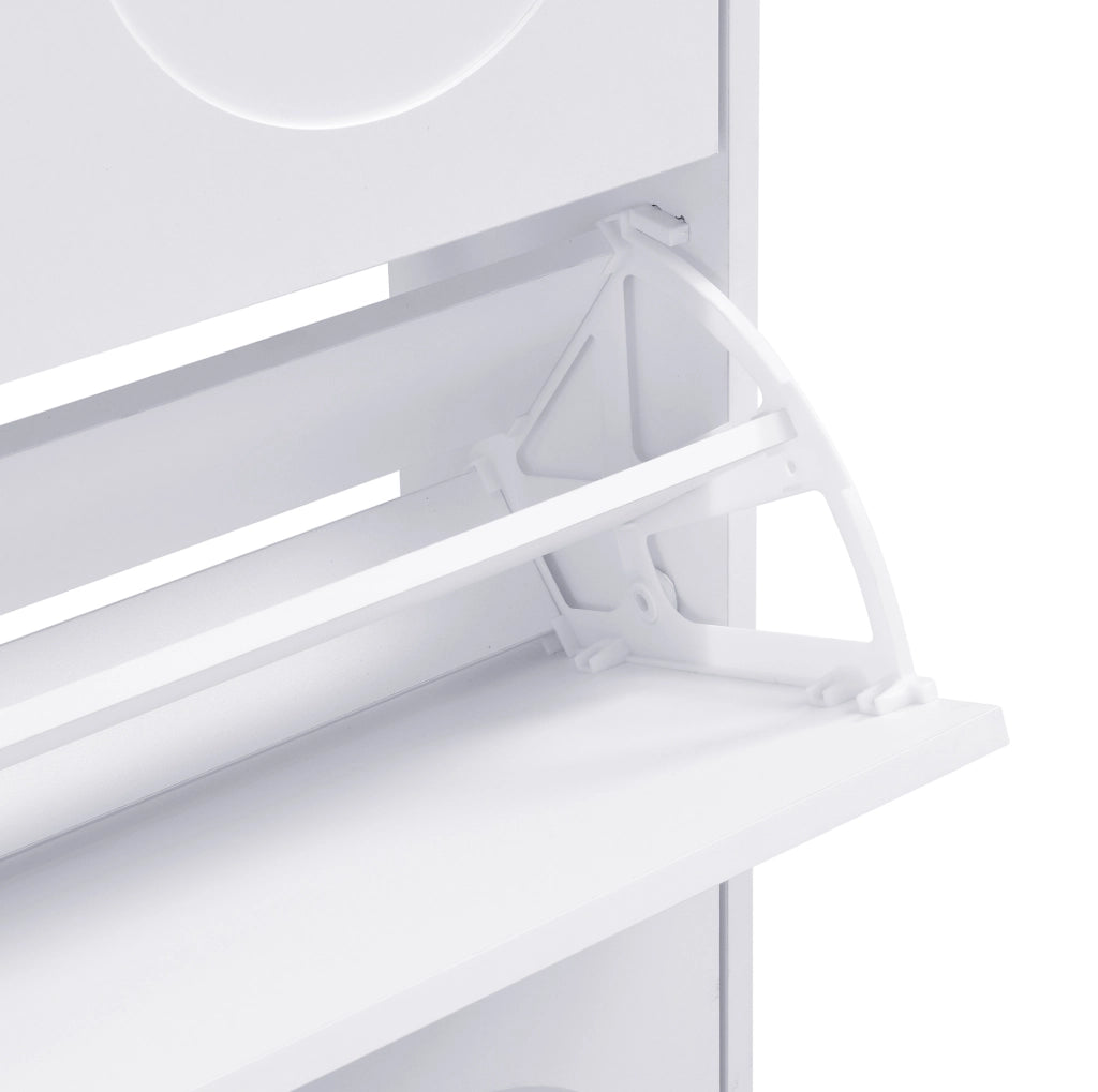 Scarpiera moderna a 3 ante con vani chiusi; 63x24x120 cm in MDF bianco con gambe dorate