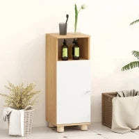 Mobiletto Bagno Salvaspazio con Armadietto a 2 Ripiani e Vano Aperto, 30x30x79.7 cm, Bianco e Legno