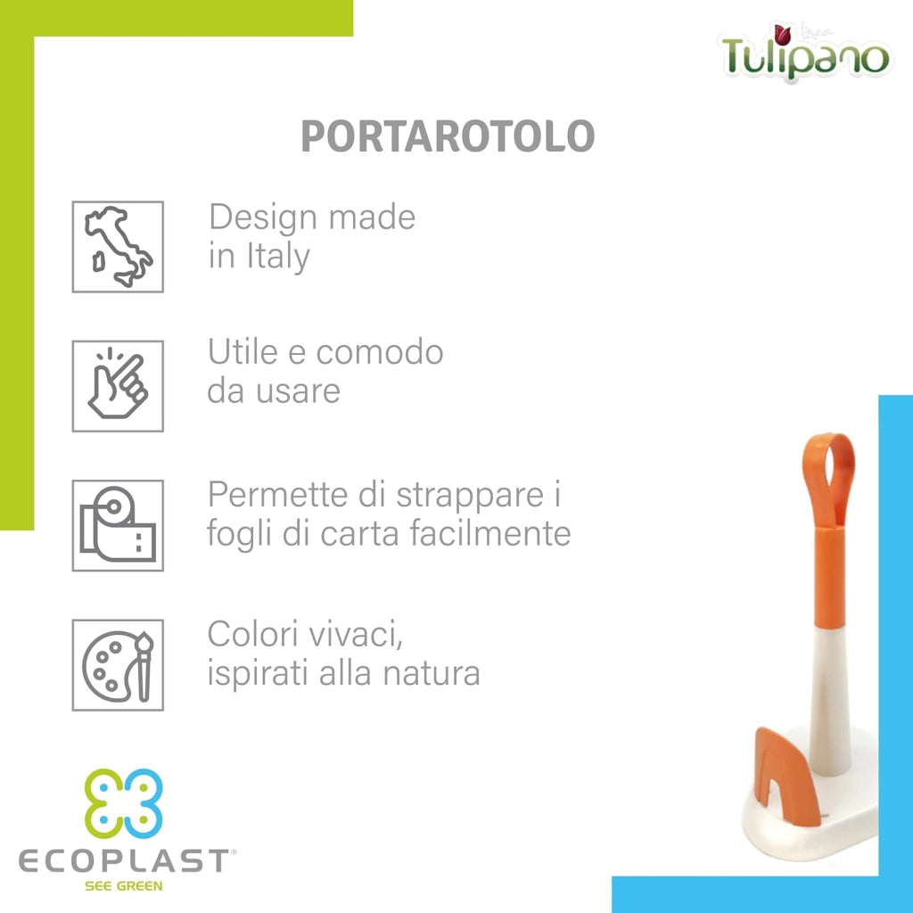 PORTAROTOLO 'UNICO'  da Cucina in Plastica, Porta Scottex Carta Cucina, Colore Bianco Perla e Verde, Made in Italy ECOPLAST