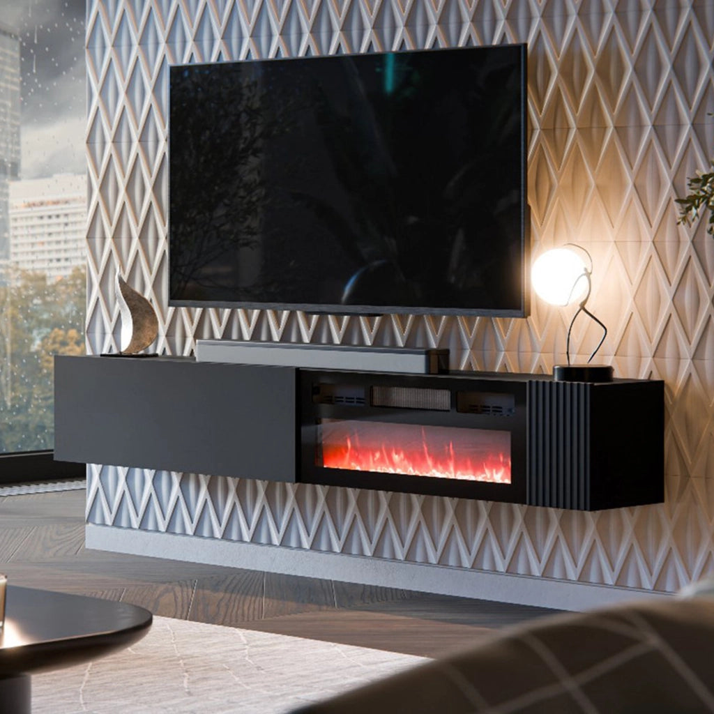 Sindia, Mobile Porta tv un Ripiano, 200x29.8x30.5h cm Nero Antracite
