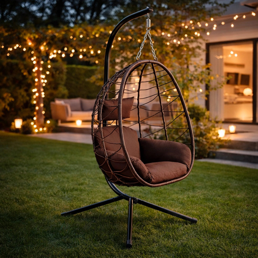 Poltrona Sospesa Con Struttura In Acciaio E Cuscini Dondolo Da Giardino Ideale Per Terrazzo Balcone Portata Fino A 130 Kg Arredo Esterno Design Moderno 196 x 93 x 109 cm Marrone