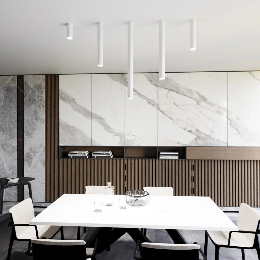 Plafoniera Moderna Faretto Marduk 1 Luce Acciaio Bianco 80 Cm