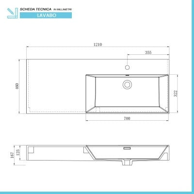 Mobile bagno sospeso 60 cm grigio perla lavabo 120 destro e specchio Iside