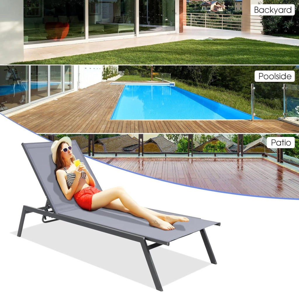 Lettino Prendisole da Giardino, Sedia a Sdraio Regolabile da Giardino, Sedia Reclinabile a 6 Posizioni, Chaise Lounge da Esterno per Piscina, Giardino, Portata 150 kg