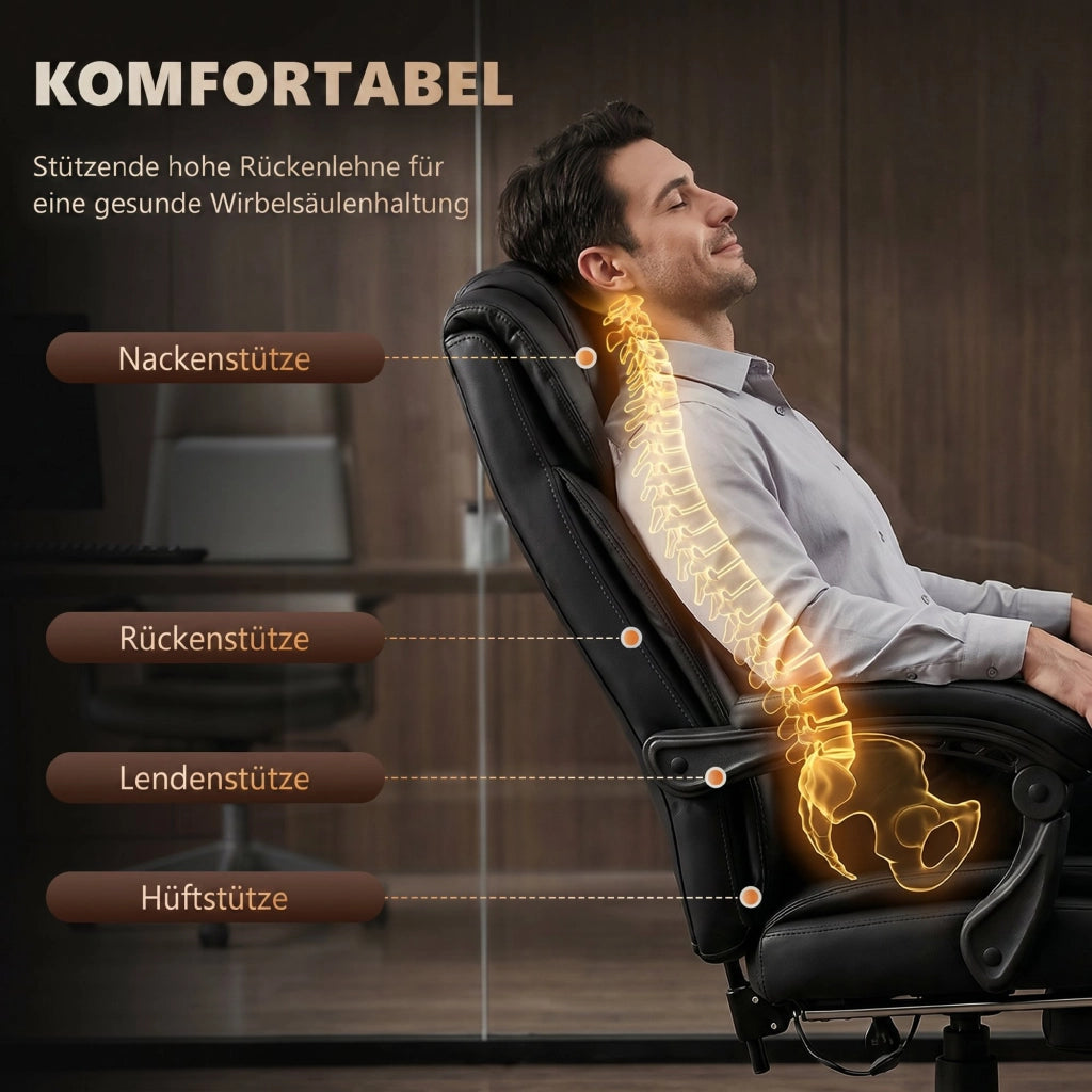 Sedia da Ufficio Ergonomica con Massaggio e Poggiapiedi ¨C Zephmum ¨C Schienale Alto, Supporto Lombare, Nero
